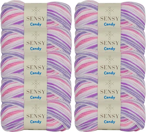 Vista 20 de Sensy Candy Yarn - Hilo de 5 madejas, 3.5 onzas, 251 yardas, multicolor para ganchillo y tejido, calibre ligero 3
