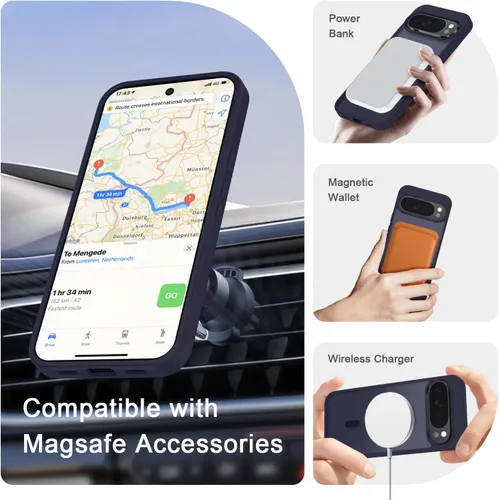 Vista 910 de Funda para Google Pixel 10 Pro XL, cubierta magnética mate, color negro Fit for MagSafe, Screen Protector included, Shockproof Military Grade