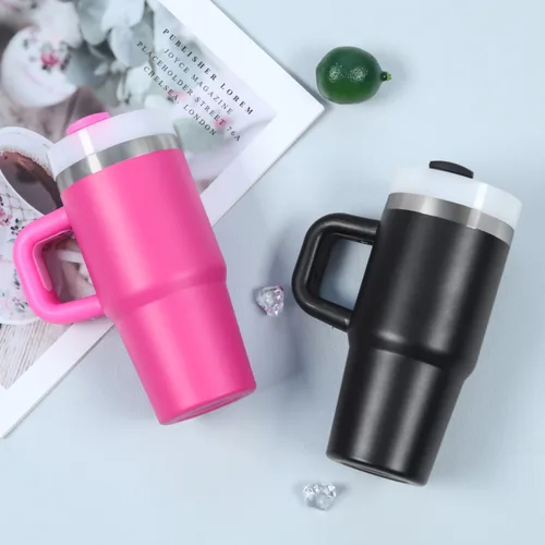 Vista 7 de Muwnrol Vaso de 14 onzas con asa y popote para niños, vaso de acero inoxidable aislado al vacío que mantiene el frío, el calor y el hielo, regalos