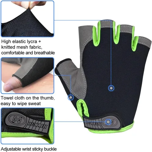 Vista 3 de HuwaiH Guantes de ciclismo para hombresmujeres, antideslizantes, amortiguadores, guantes de ciclismo con almohadilla de gel de medio dedo, guantes