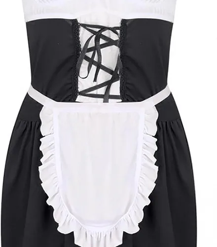 Vista 4 de Lencería sexy de sirvienta francesa para mujer vestido de sirvienta con cordones vestido elegante con ribete de volantes lencería de anime y cosplay