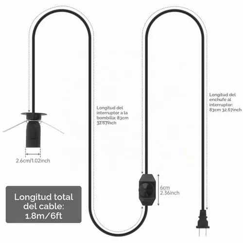 Vista 2 de RTNLIT Reemplazo del cable de la lámpara de sal con interruptor de Negro