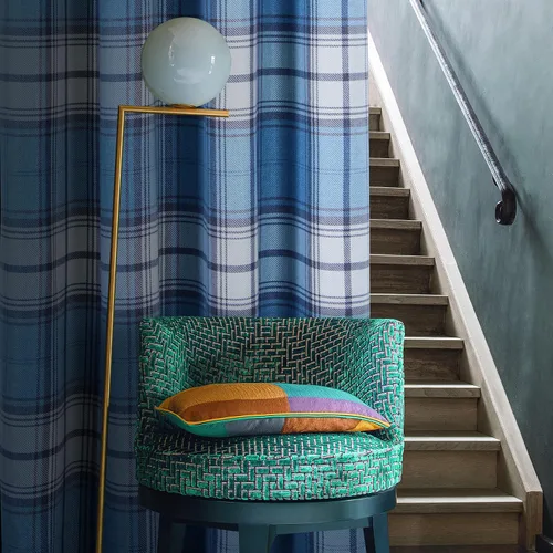 Vista 9 de always4u - Cortinas de cuadros de moda para dormitorio, cortinas de estilo granja para sala de estar, cortinas con ojales para oscurecer la Azul