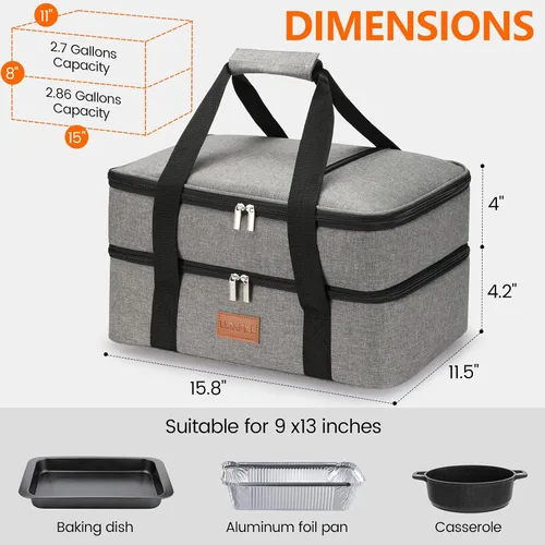 Vista 2 de Uoxfill Bolsa de almuerzo aislada térmica para alimentos aislados de dos pisos para alimentos calientes o fríos, bolsa de mano aislada para comidas