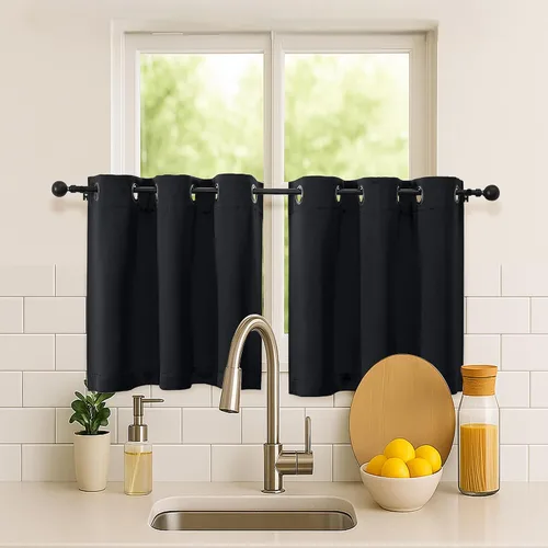 Vista 166 de Simplebrand Juego de 2 paneles de cenefa aguamarina para ventana de cocina de 14 pulgadas de largo, cortinas de oscurecimiento de habitación