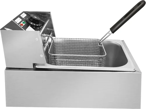 Vista 2 de Freidora eléctrica comercial EVGTTI, freidora eléctrica de 11.4QT con cesta Freidora de acero inoxidable de 2500 W con tapa, ajustable