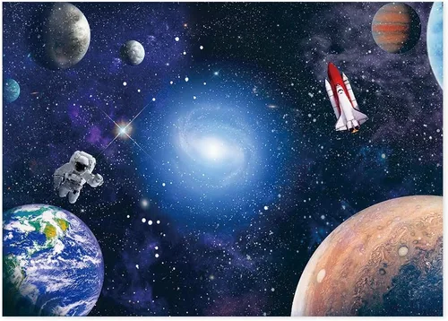 Vista 5 de CGXINS Fondo de fotografía del espacio exterior para bebés y niños, decoración de fiesta de cumpleaños temática de astronauta, universo, galaxia