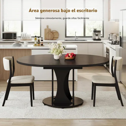 Vista 6 de iPormis Mesa de comedor extensible de 43 a 59 pulgadas, mesa de cocina redonda con pedestal de arcos modernos, mesa de comedor ovalada con hojas
