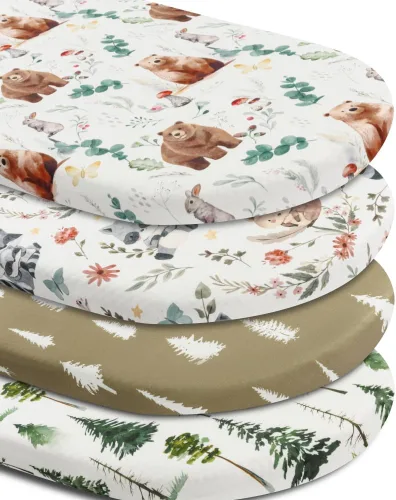 Vista 8 de Juego de 4 sábanas para moisés de madera neutra, unisex, para moisés estándar para bebés, niños o niñas
