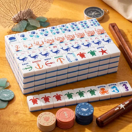 Vista 4 de Simgoing Juego de 160 piezas de azulejos de Mahjong americano, tema del océano azul 2026, juego de cartas Mahjong azul, regalo portátil para amantes