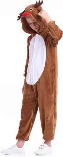 Vista 4 de Disfraz unisex de animales para niños, pijama de animales con capucha de felpa, para Halloween, carnaval, animal, para niños y niñas