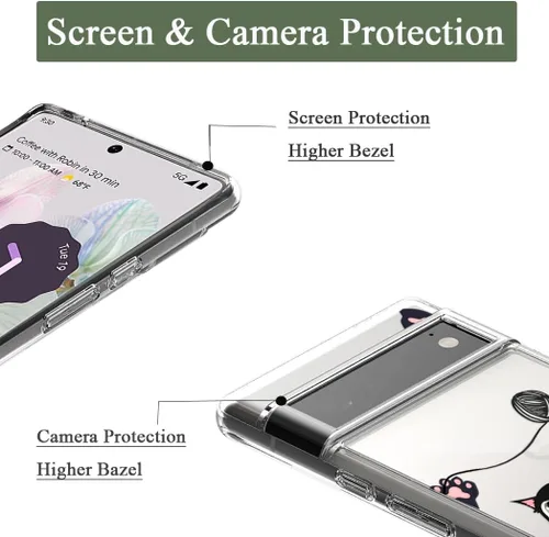 Vista 2 de Unov Funda para Pixel 6 Pro, funda transparente con diseño en relieve, gato Gato negro