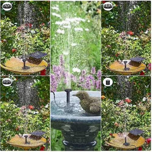 Vista 5 de Kit de bomba de agua solar, bomba de fuente de agua con 4 boquillas, fuente de agua para exteriores para baño de pájaros, estanques, jardín y pecera