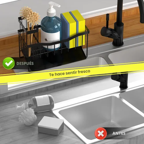 Vista 6 de Fssvcd Maifan Organizador de Fregadero para Cocina con Soporte para Cepillo y Bandeja Autodrenante de Acero Inoxidable, Organizador de Fregadero