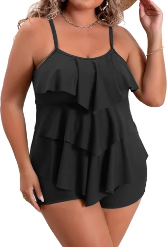 Vista 17 de B2prity Traje de baño tankini de talla grande para mujer, con control de 01