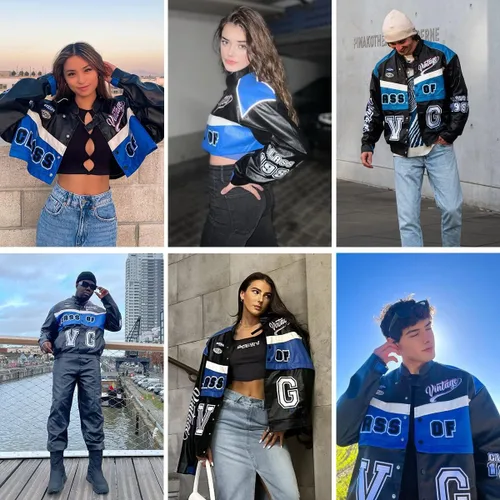 Vista 3 de Aelfric Eden Chaqueta de carreras para hombre, chaqueta de gran tamaño, chaqueta de cuero Nascar, chaqueta bomber para mujer, abrigos casuales unisex