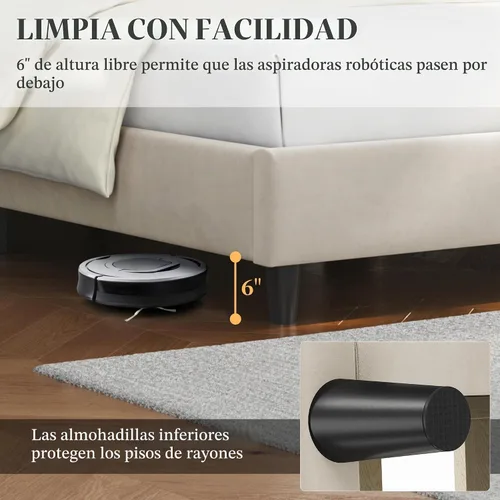 Vista 6 de Yaheetech - Base de cama individual con cabecera de canal cheurón, color beige