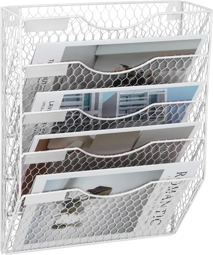 Vista 9 de EASEPRES Organizador de correo para colgar en la pared, soporte de archivo, estante de alambre de pollo de metal de 3 niveles, negro