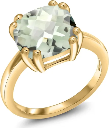 Vista 10 de Gem Stone King 3-5 Cttw Gemstone Birthstone Double Prong Solitaire Ring for Women 18K Yellow Gold Plated Silver Cushion 10MM Anniversary