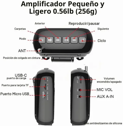 Vista 7 de Norwii Mini amplificador de voz, habla portátil con auriculares con Negro