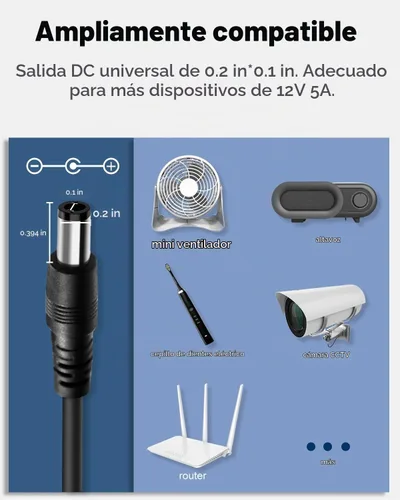 Vista 5 de Fuente de alimentación regulada de 12 V 5 A CC, CA 100-240 V 50-60 Hz a CC 12 voltios 5 amperios, reemplazo del cable adaptador de corriente