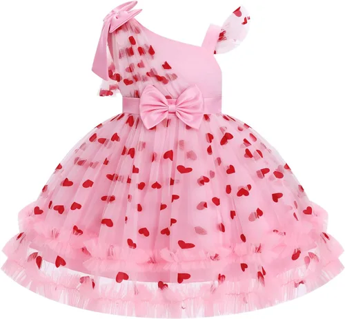 Vista 21 de IBTOM CASTLE Vestido de cumpleaños para niñas, con corazón, de tul, con destellos, de princesa, para bebé, vestido de niña de flores, para boda