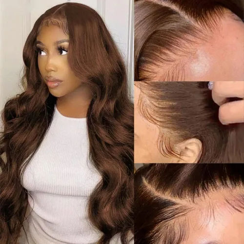 Vista 5 de ghotool Pelucas de cabello humano ondulado con encaje frontal de 13 x 6 pulgadas, densidad 200, pelucas de cabello humano HD transparente de 13 x 6