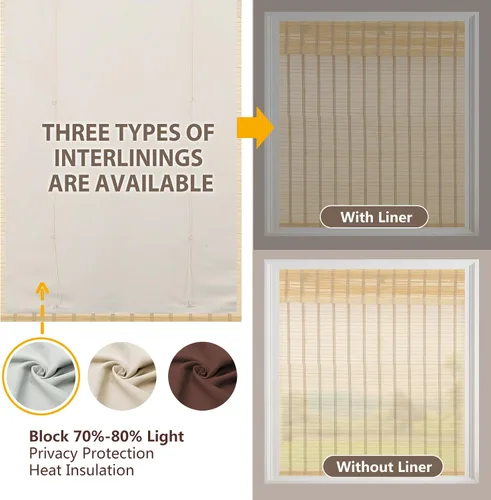Vista 7 de Persianas romanas de bambú sin cordón, persianas opacas personalizadas, persianas de bambú natural tejidas para ventanas, puerta de vidrio