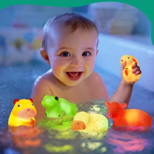 Vista 3 de Juguetes de baño para niños pequeños de 1 a 3: 6 piezas de juguetes de baño de animales de granja iluminados, juguetes de baño para bebés, juguete