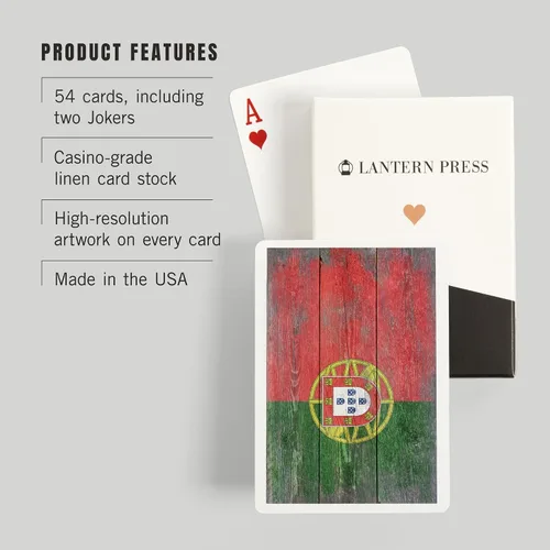 Vista 3 de Lantern Press Bandera rústica de Portugal Country (52 cartas de juego, baraja de cartas de tamaño póquer con comodines)