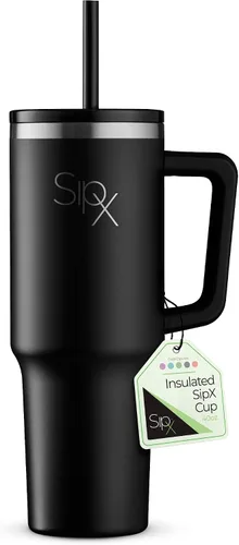 Vista 22 de SipX™ Vaso aislado de 30 onzas con asa y pajita, acero inoxidable aislado al vacío, a prueba de fugas, apto para portavasos - Perfecto para café