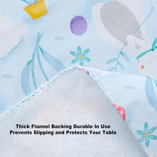 Vista 5 de Newbridge Blue Easter Cotton Tail Bunny Party 52 x 52 inch Square Vinyl Tablecloth with Flannel Backing, Bunny Rabbit, Easter Eggs and Floral Design