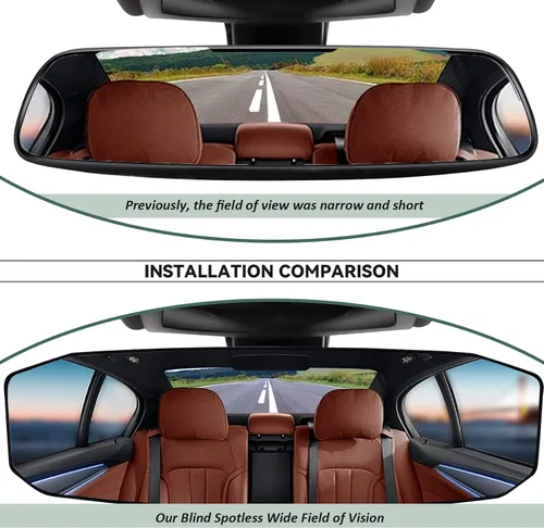 Vista 6 de NTNEV Espejo retrovisor grande de 12 pulgadas x 3.5 pulgadas, espejo retrovisor panorámico antirreflejos de gran angular, espejo retrovisor