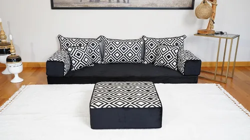 Vista 2 de arabicsofa Sofá de piso turco hecho a mano con almohadas de respaldo, cojines de piso árabes Diwan para sala de estar Negro