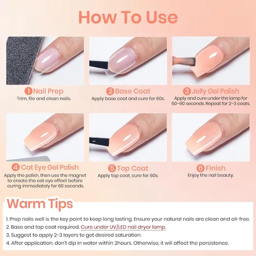 Vista 7 de MIZHSE Quick Dry Cat Eye Gel Nail Polish Set 4 Colors Long Lasting Silver Magnetic & Jelly Sheer Shades with Magnet Stick, High Shine Soak Off UV