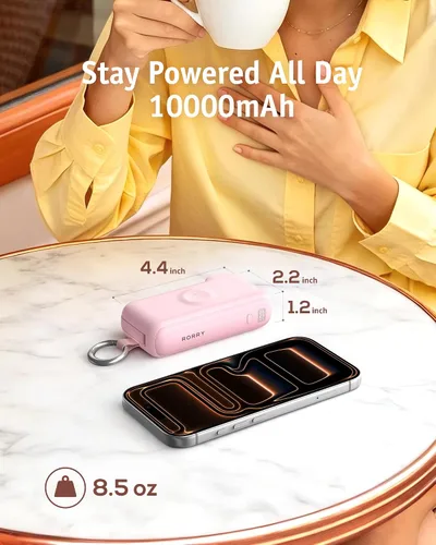 Vista 8 de RORRY Flow Cargador portátil 10000mAh 40W Enchufe de pared Banco de energía Rosa