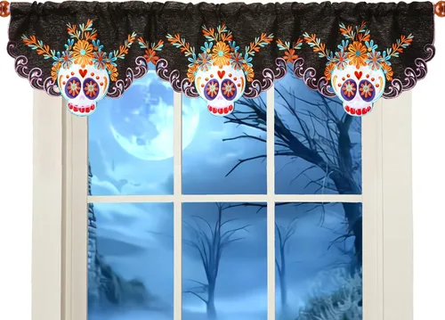 Vista 9 de Cenefa de Cortina de Ventana de Cocina con Bolsillo para Barra Bordada de Bastón de Caramelo de Navidad y Fiestas A 58 × L 14 Pulgadas