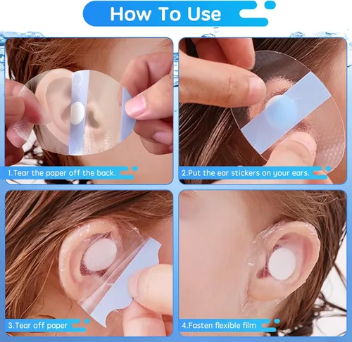 Vista 5 de 120 unidades de parches de oído impermeables desechables, cubiertas de oído para bebés para natación, protectores de oído para la ducha, con algodón