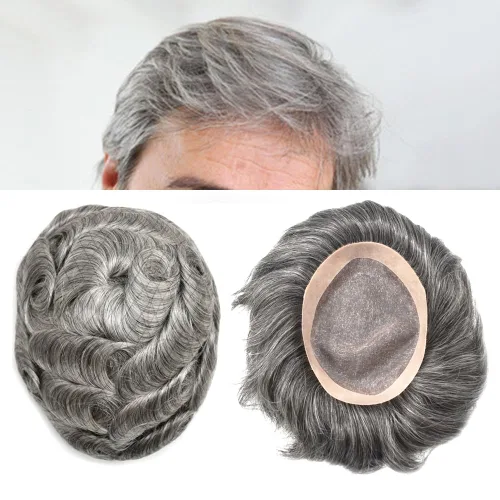 Vista 26 de LOVIN - Sistema de cabello humano para hombres, postizo fino de encaje mono para hombre, prótesis masculina de piel de polietileno alrededor