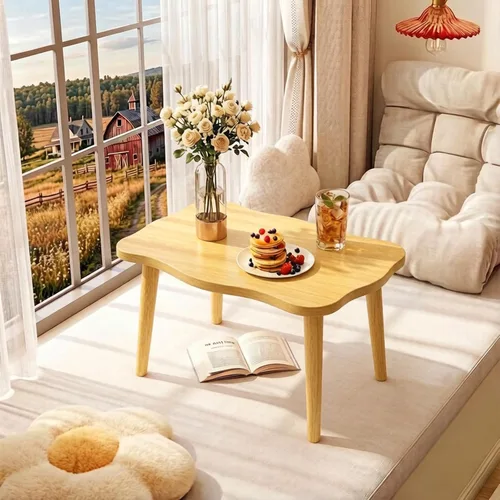 Vista 8 de Funecy Mesa de Café con Galletas Mesa Baja con 4 Patas Sólidas de Madera, Mesa de Piso para Sentarse en el Piso, Almacenamiento y Muebles para Sala