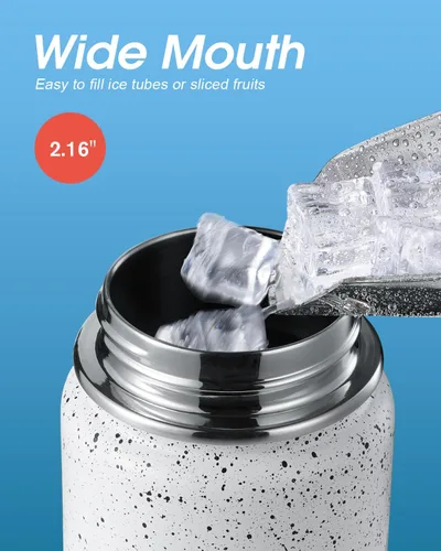 Vista 4 de Coolflask Botella de agua de 20 onzas aislada con pajilla, 3 tapas de metal de acero inoxidable, botella de agua de boca ancha para deportes u