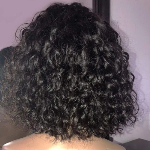 Vista 3 de Peluca de cabello corto y rizado con encaje frontal, corte Pixie con cabello de bebé, cabello humano Remy, peluca de encaje con ondas de agua