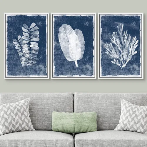 Vista 282 de SIGNWIN Lienzo enmarcado para pared, juego de arte de collage de hojas transparentes en blanco y negro, ilustraciones de naturaleza silvestre, arte