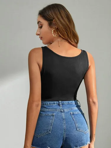 Vista 2 de Verdusa Camiseta corta sin mangas con cuello en V y encaje guipur para mujer