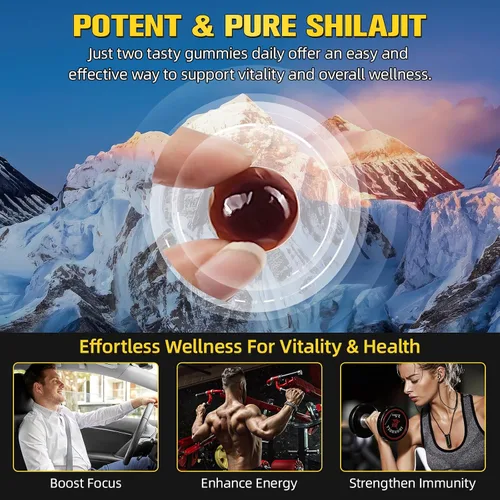 Vista 2 de Shilajit - Gomitas para hombres y mujeres, puras y naturales de oro del Himalaya Shilajit que aumentan la energía, apoyo inmunológico y ayuda a