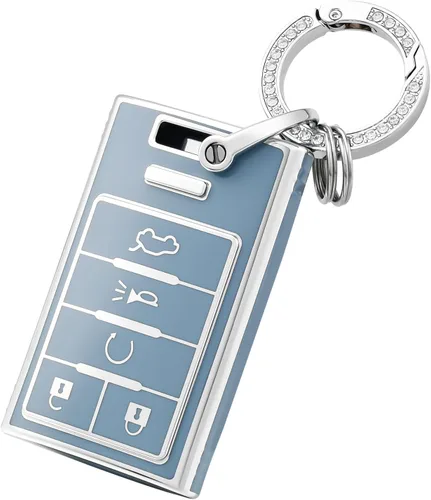 Vista 10 de OFFCURVE Funda para llavero Compatible con Cadillac C5+Llavero, Dorado Azul