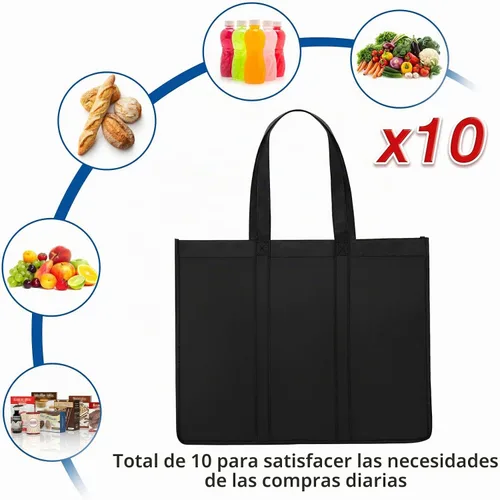 Vista 5 de Bolsas de compras reutilizables para comestibles, paquete de 10 bolsas grandes plegables a granel