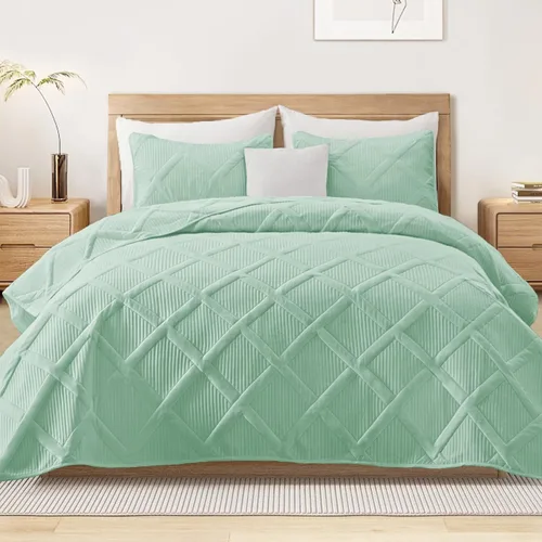 Vista 18 de Exclusivo Mezcla Twin Size Quilt Set, Black Soft Bedspreads with 1 Pillow Sham, Modern Striped Pattern, Lightweight Bedding Set Coverlets for All