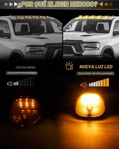 Vista 2 de HERCOO 5 piezas de luces marcadoras de cabina con lente ahumada, luz de techo LED de despeje en la parte superior con arnés de cables, compatible