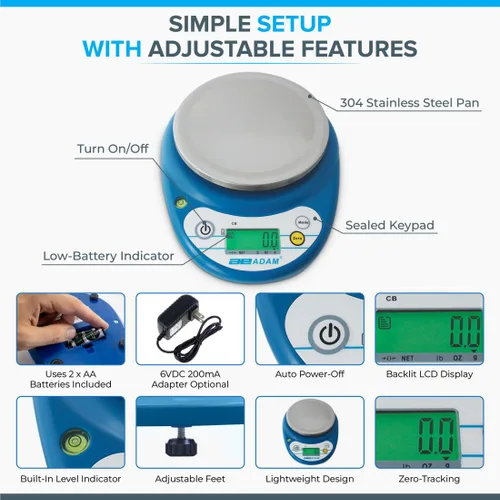 Vista 3 de Adam Equipment Balanza compacta CB 501, capacidad de 17.64 oz, legibilidad de 0.00 oz